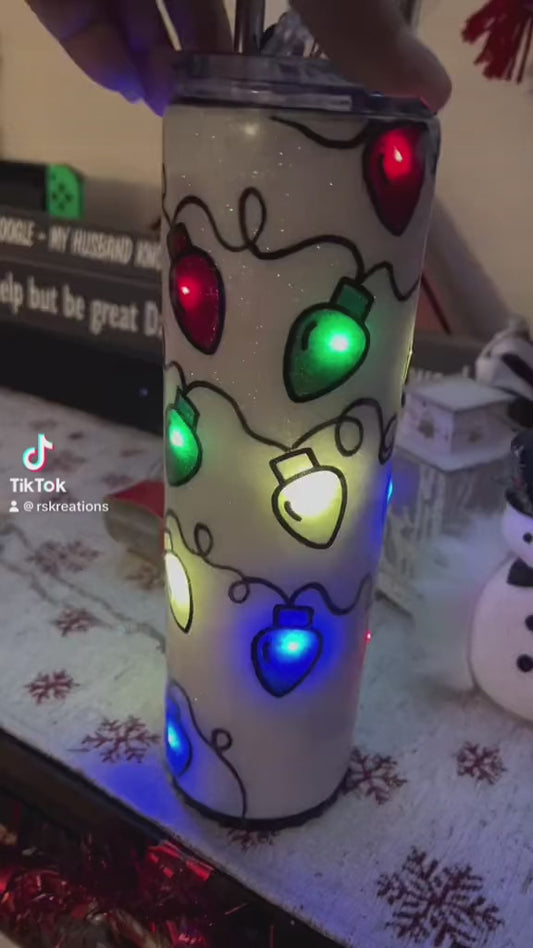 Christmas Lights Light Up Tumbler 30 oz. Tapered Strawbler