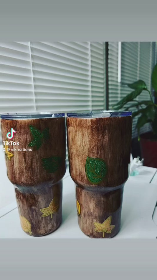 Woodgrain with Glitter Peek-a-boo leaves